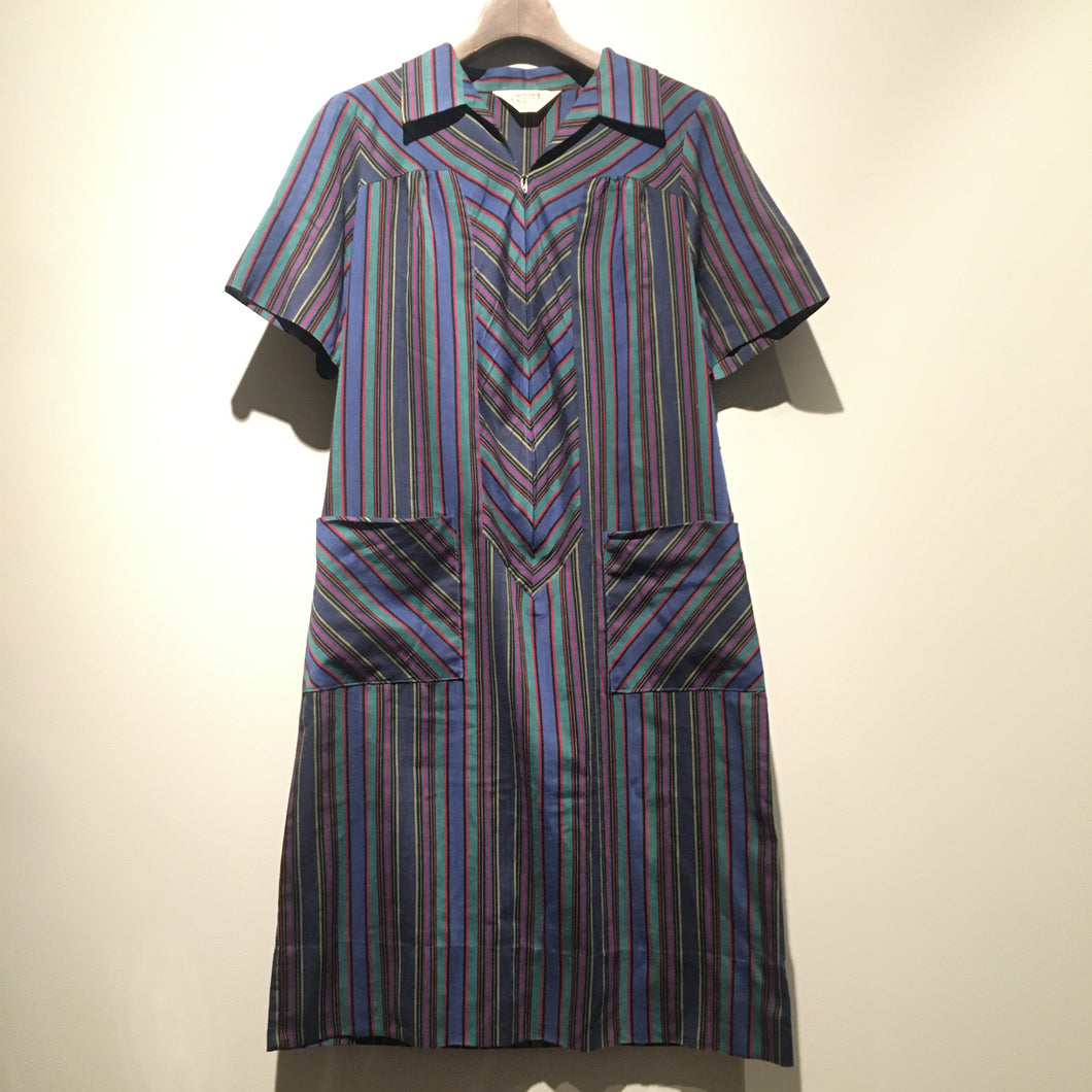 60~70s/Sears zip&dash/stripe dress/made in USA