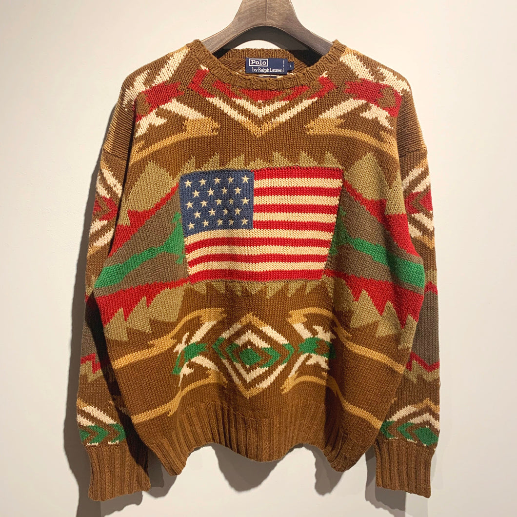 90s/RALPH LAUREN/Native Stars and Stripes Knit Sweater/ size L