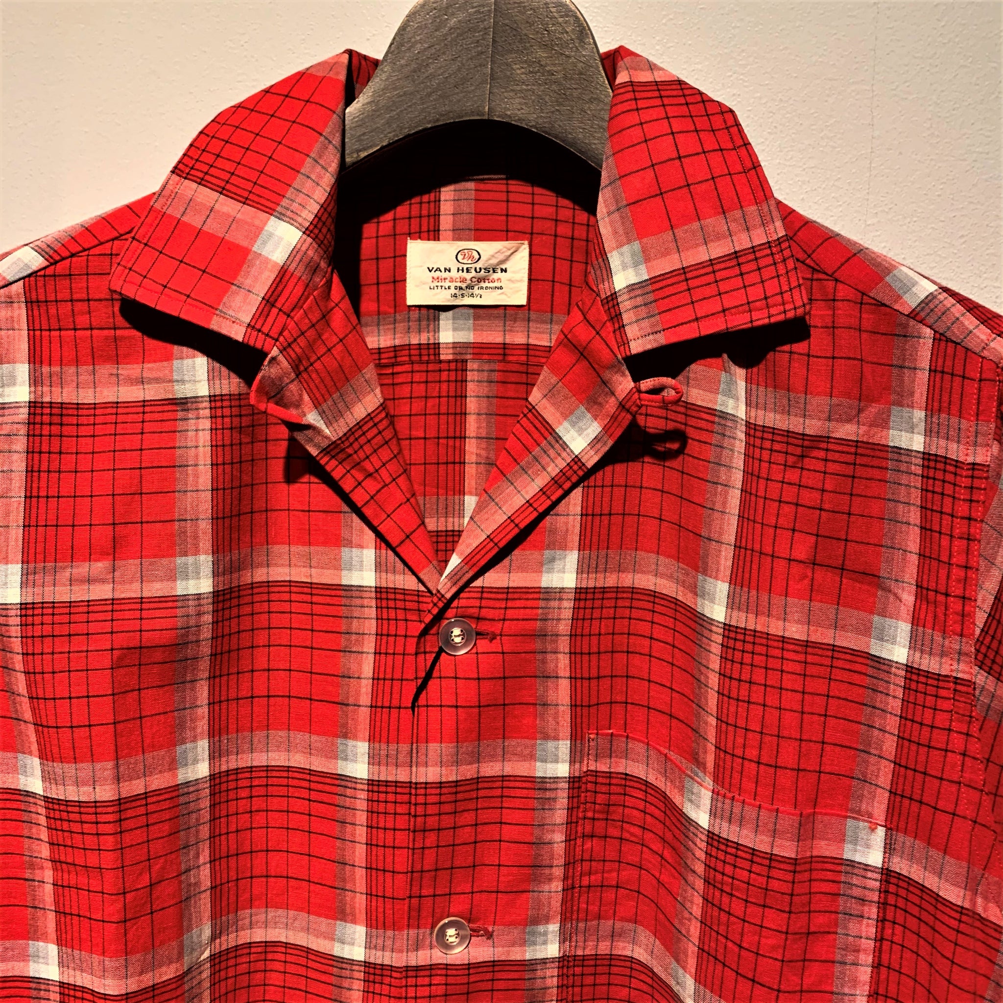 60s/VAN HEUSEN/check open collar shirt/size 14-S-14 1/2 – ReSacca