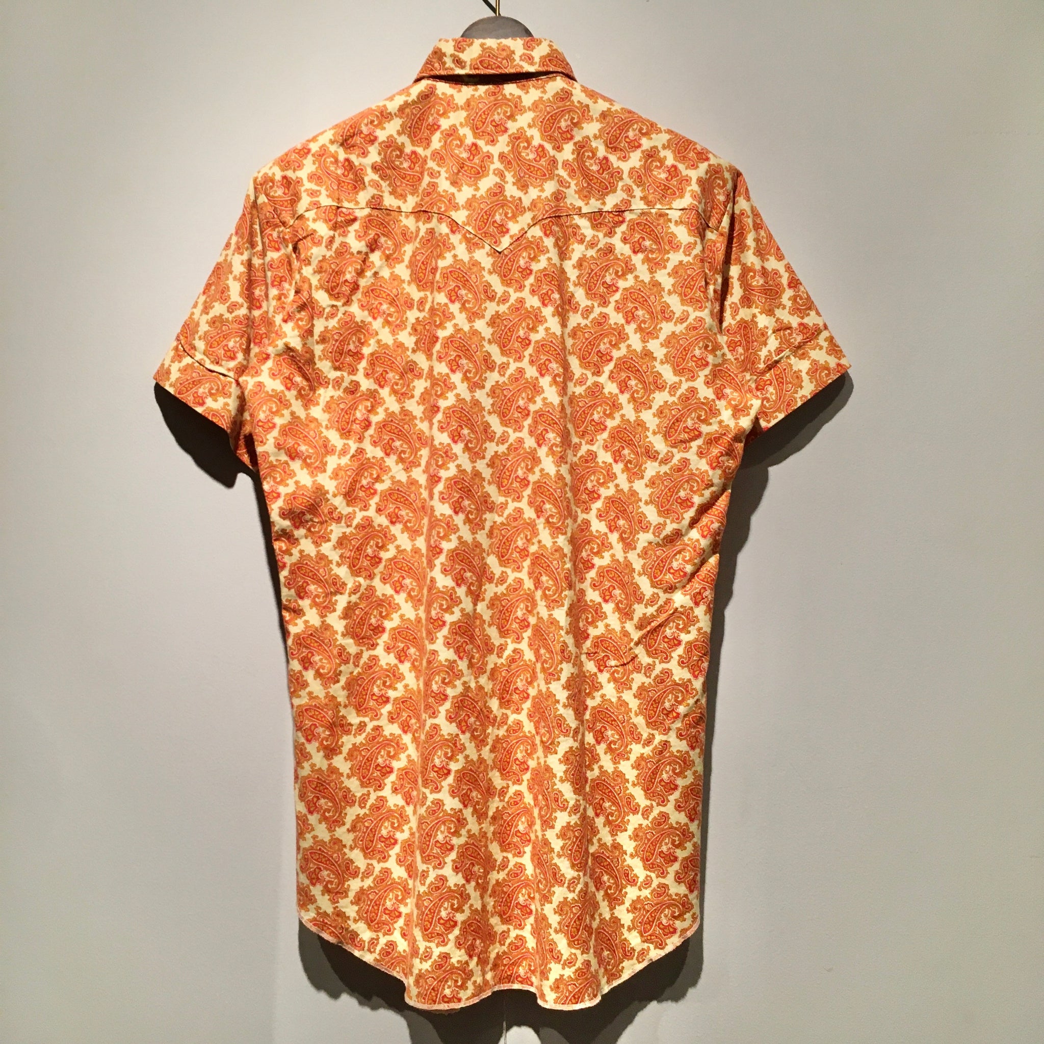 70s/H BAR C PERMANENT PRESS/Paisley pattern short sleeve shirt ...