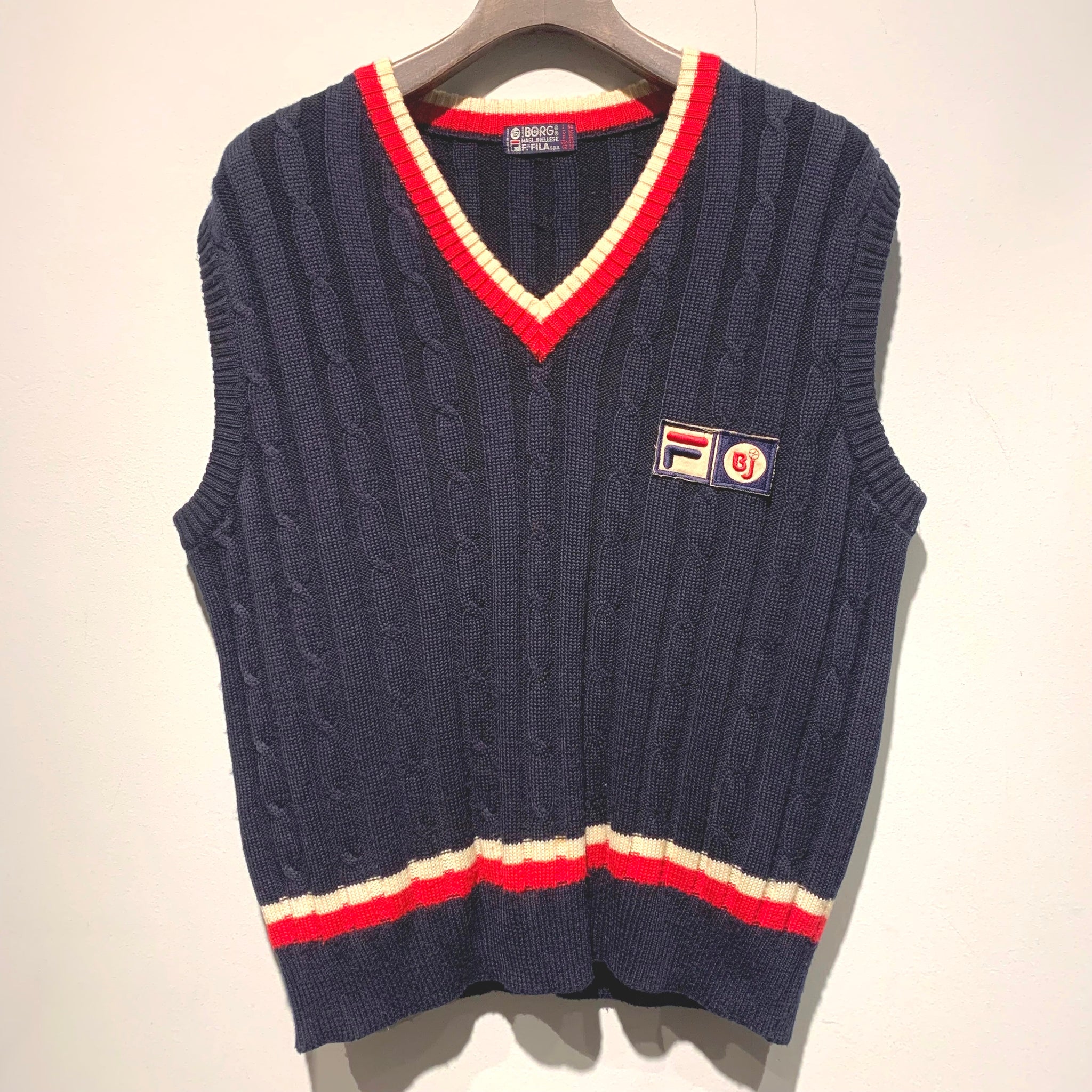 70s FILA BJORN Knit Vest/made in ITARY/ size 50 ReSacca