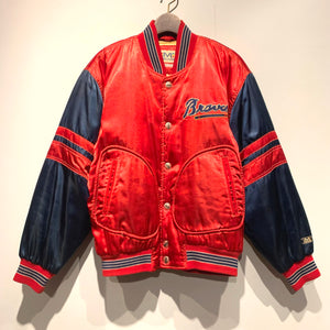 Milwaukee期design/MLB BRAVES Satin Varsity Jacket/ size L