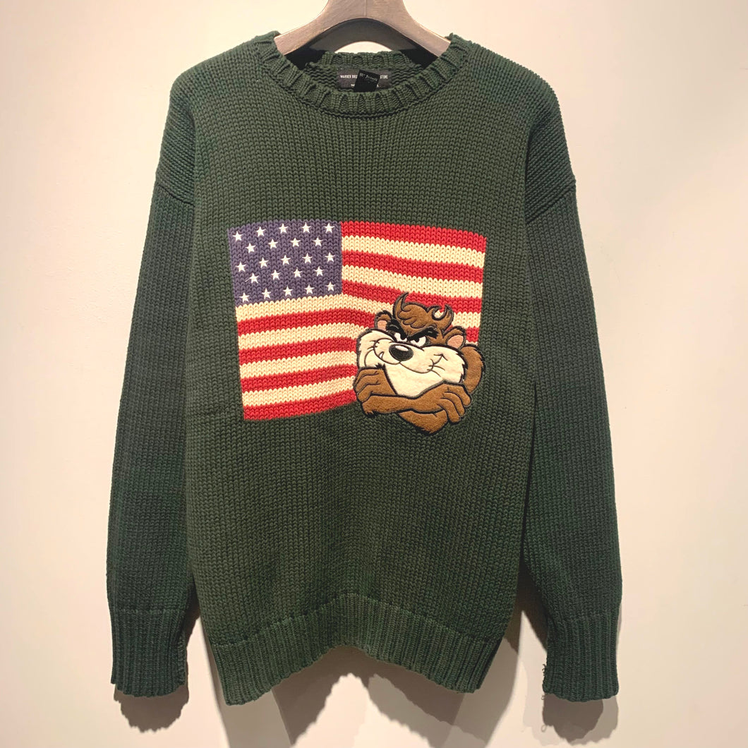 90s WARNER BROS/Tasmanian Devil Stars and Stripes Cotton Knit sweater/ size L